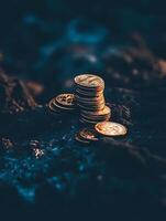 Stack of Gold coins currency. Cash money for savings finance investment photo