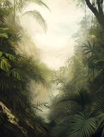 Tropical Jungle Rainforest trees fog and mist in the nature photo