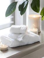 White Bath Towel Bathrom decor soft spa essentials photo