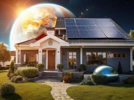Solar panels on the roof. Modern technology solution. photo
