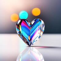 Glass heart. Shiny luminous love symbol. photo