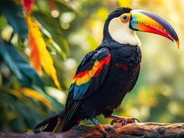 Toucan bird on a branch in a rainforest. photo