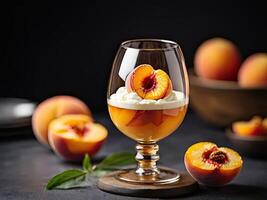 Roasted peaches with honey and mascarpone. photo
