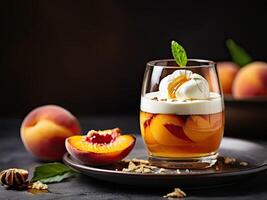 Roasted peaches with honey and mascarpone. photo