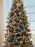 Christmas tree with vintage decorations. photo