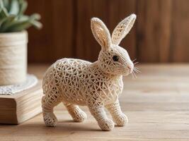 Table decor or gift for Easter. Handmade macrame rabbit. photo