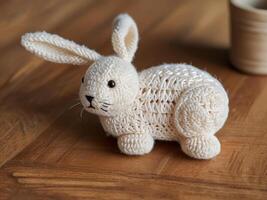Table decor or gift for Easter. Handmade macrame rabbit. photo