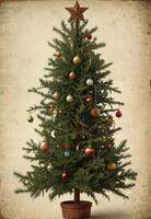 Christmas tree with vintage decorations. photo