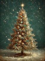 Christmas tree with vintage decorations. photo