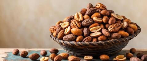 A pile of nuts with nuts and nuts on top and on the bottom. photo