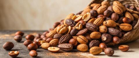A pile of nuts with nuts and nuts on top and on the bottom. photo