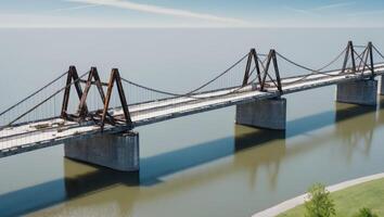 Aerial View of a Partially Demolished Bridge over a Waterway. photo