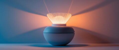 blue and orange Emitting intense light from its upper part. photo