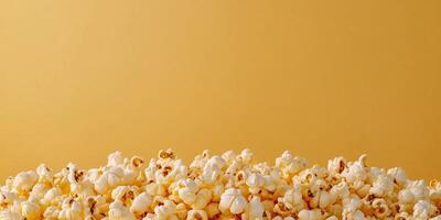 Kettle corn piled high, with popped kernels arranged on a plain background, culinary photography photo
