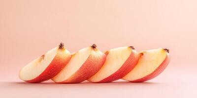 Few dried apple slices in a slightly curved line, gastronomy photography photo