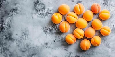 Small group of apricots in a slightly irregular pattern, photorealistic food photo