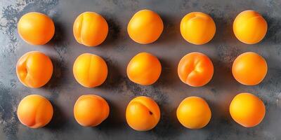 Small group of apricots in a slightly irregular pattern, meal photography photo