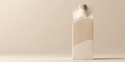 An unopened carton of almond milk displayed on a plain white background with no additional items, gastronomy photography photo