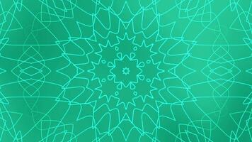 Teal background features turquoise lines forming intricate symmetrical floral patterns. video