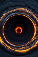 A circular hole with orange and black lava photo