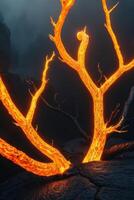A tree with flames coming out of it photo