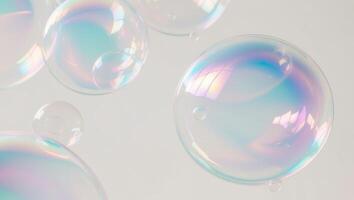 Soap bubbles floating in the air on a white background photo