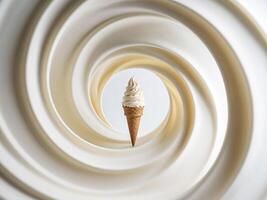 An ice cream cone is in the center of a swirl photo