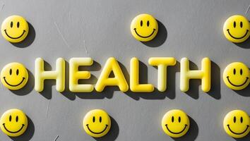 Health word made of smiley faces on gray background photo