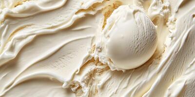 Close-up of melting vanilla ice cream with smooth, creamy edges, food setting photo