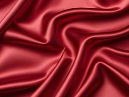 close up of red satin silk fabric background with smooth folds. photo