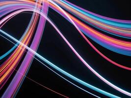 colorful abstract light waves on black background vibrant flowing lines futuristic dynamic. photo