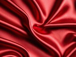 close up of red satin silk fabric background with smooth folds. photo