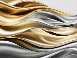 Abstract metallic background flowing in golden and silver waves. photo