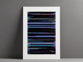 multicolored glitch effect with horizontal digital lines on black background distorted neon effect digital art vertical format. photo