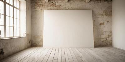 Blank Canvas in Rustic Studio with Natural Light. photo