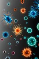 Microscopic view of various colorful germs. photo