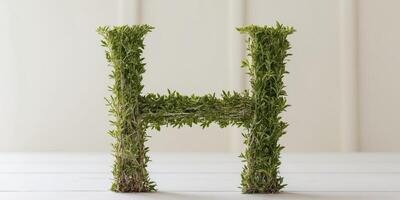 A small hedge plant growing within the shape of the letter H. photo