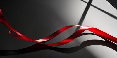 Elegant flowing red ribbons in abstract art on a dark background creating a sense of graceful motion. photo