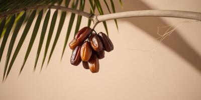 A Cluster of Ripe Dates Hanging from a Palm Tree Branch. photo