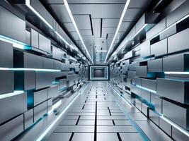 futuristic matrix technology maze blocks tunnel. photo