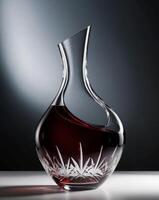 Elegant decanter with red wine swirling aroma dark background. photo