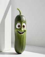 Smiling Cucumber Cartoon Character with Big Eyes and Fun Expression. photo