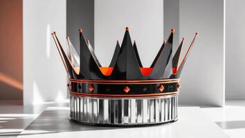 A crown made of metal with a black and orange color scheme. photo