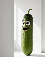 Smiling Cucumber Cartoon Character with Big Eyes and Fun Expression. photo