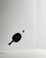 Table Tennis Paddle and Ball on Invisible Surface. photo