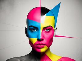 Modern Abstract Face Art In Bold Color Blocks. photo