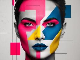 Modern Abstract Face Art In Bold Color Blocks. photo