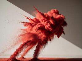 Red color powder burst creating a striking cloud effect. photo