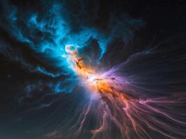 A breathtaking nebula radiates vibrant colors in the infinite universe at night. photo