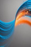 Digital wave of glowing particles in blue and orange. photo